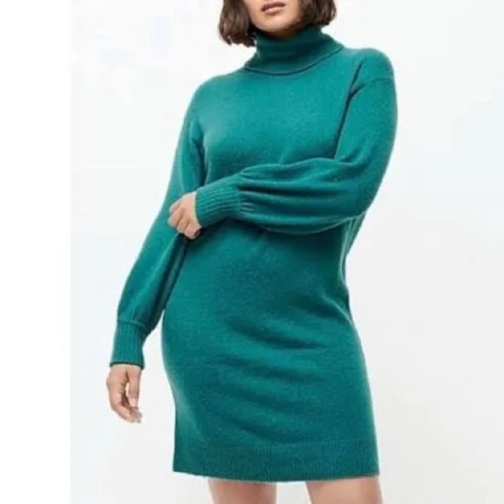 J. Crew Teal Knit Turtleneck Sweater Merino Alpaca Dress
